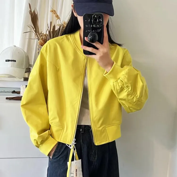 纯色时尚休闲立领棒球服外套女欧货春季新款韩版时尚显瘦夹克上衣