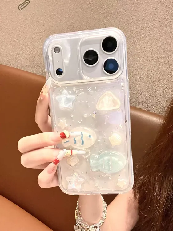 ins风金箔滴胶海底贝壳小鱼适用苹果17/16/15