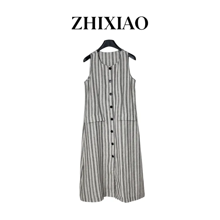 【ZHIXIAO】夏季新款:无袖竖条纹连衣裙6311