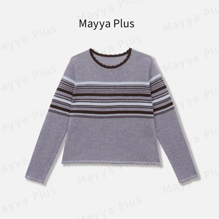 【美术生】Mayya Plus麦芽定制流光风撞色条纹羊毛针织上衣32537159