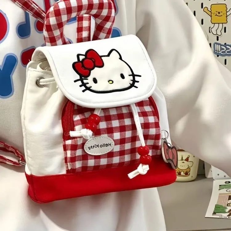 三色可选kt猫小众清新学院书包可爱百搭抽绳时尚双肩手提森女系包