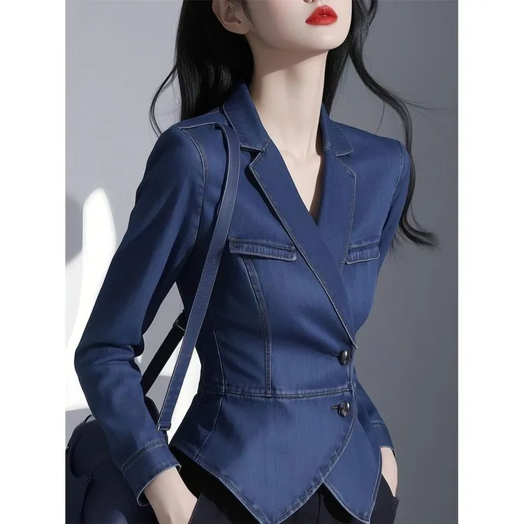 春季独特漂亮小众轻奢减龄时尚百搭冷淡系高级感蓝色牛仔掐腰衬衫