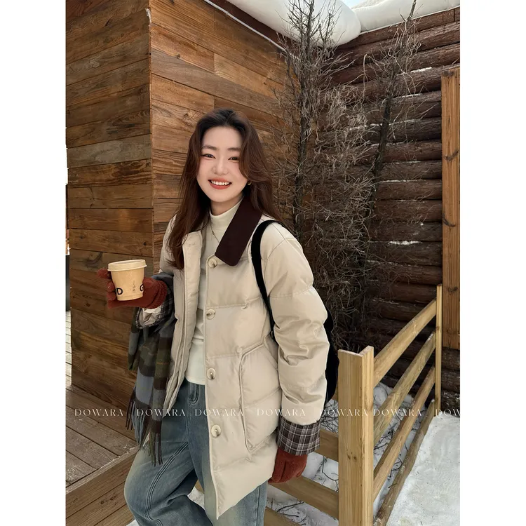 现货大婉酱微胖定制【都市焙客】撞色90新国标白鸭绒羽绒服冬 0029D