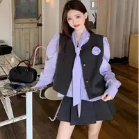 （看姐妹预约人数上新款式）新款韩版秋季紫色衬衣外套半裙套装