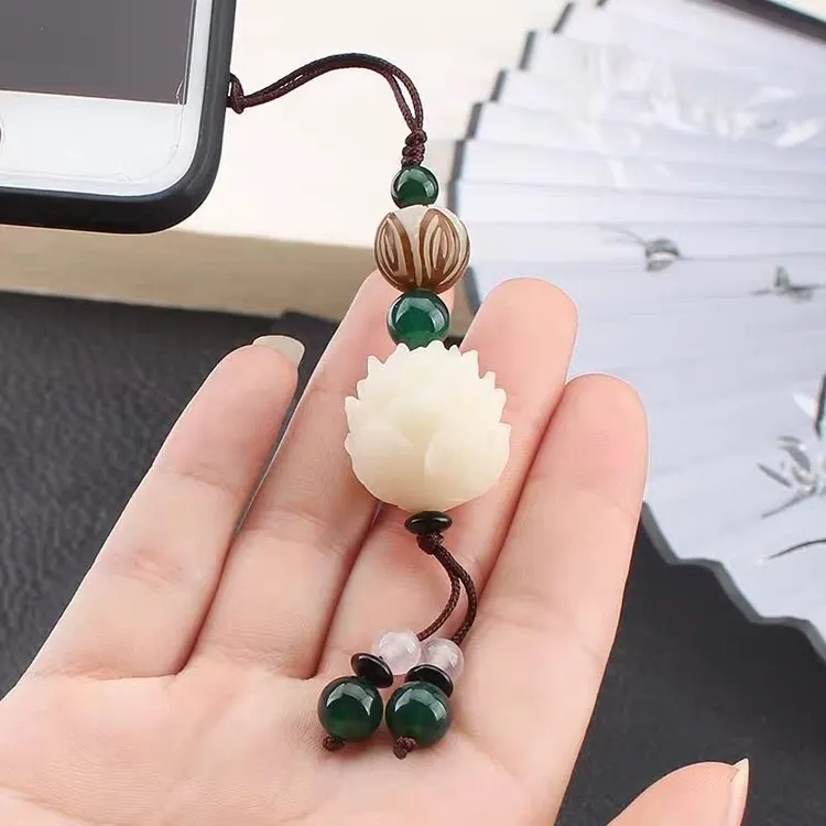 吉祥莲花古风防丢创意手机链富贵菩提钥匙扣挂件吊坠手机壳挂件