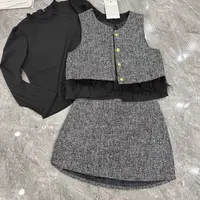 小香风毛毛流苏马甲半身裙女大码秋季轻奢高级感法式洋气套装