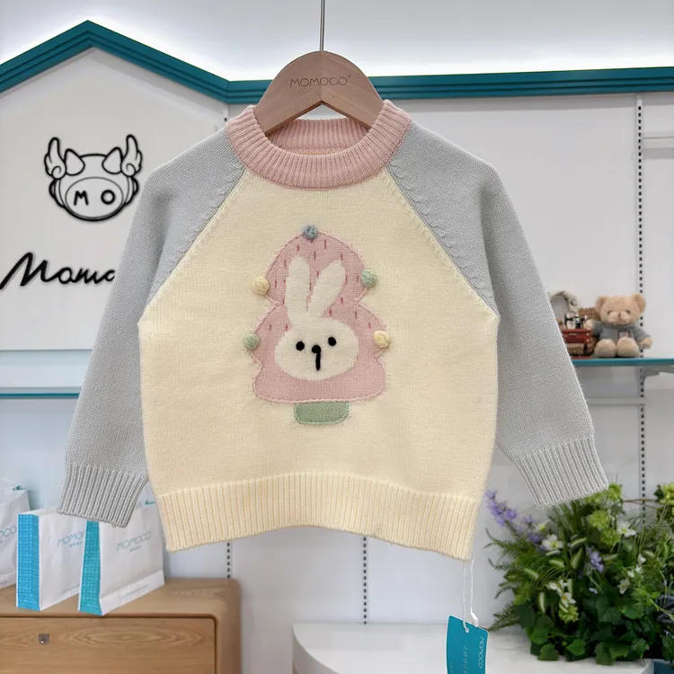 MOMOCO25新款冬季韩版女宝洋气小兔子玩偶套头毛衣77830230053