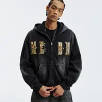 MEDM 东郊记忆--限定水洗做旧破洞休闲连帽卫衣男女拉链帽衫秋冬