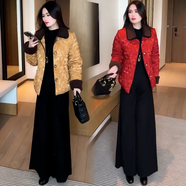 时尚简约风加厚加绒短外套女2025秋冬洋气显瘦翻领保暖洋气外套潮