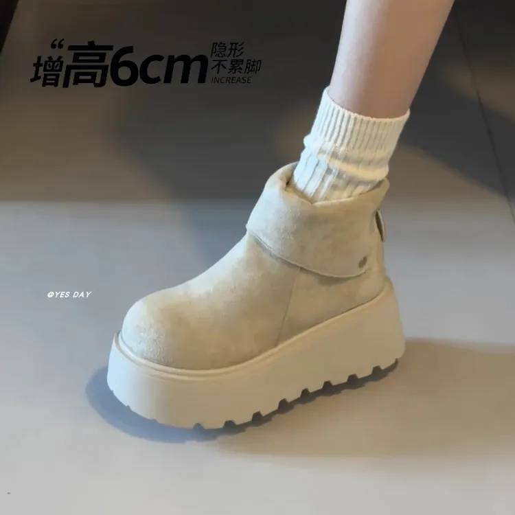 复古绒面小个子厚底增高勃肯短靴2025年冬季新款加绒加厚雪地靴女