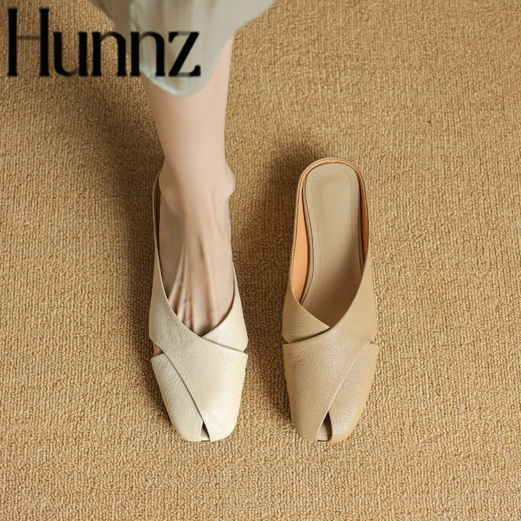 hunnz法式半拖鞋女2025新款夏季外穿气质包头软底凉拖鞋穆勒鞋平