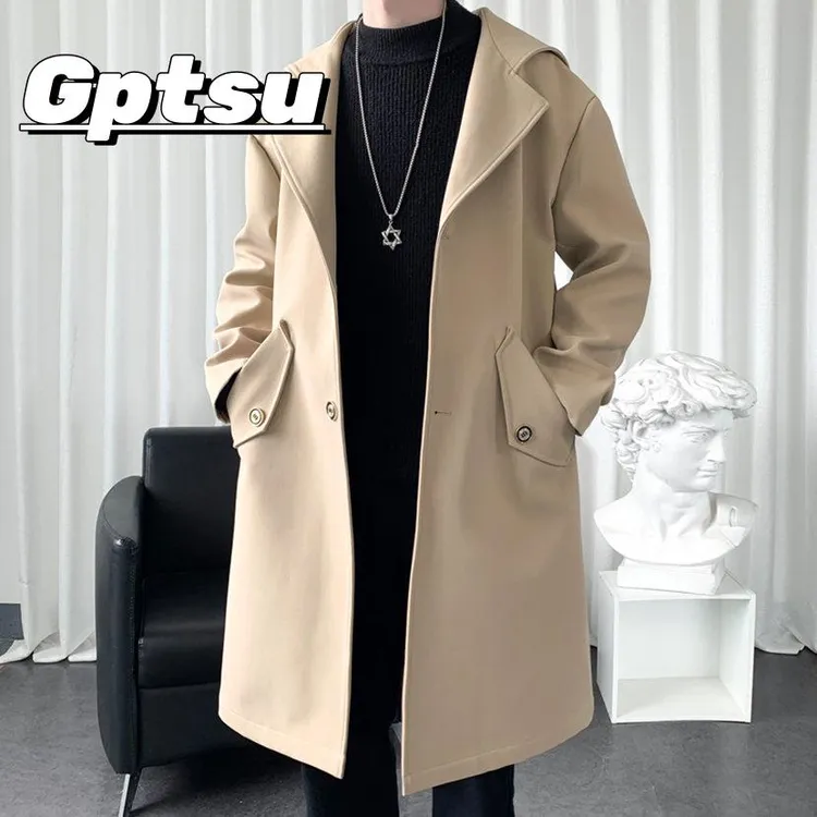GPTSu风衣男式中长百搭夹克春秋新款韩版新潮男式长休闲帅气大衣