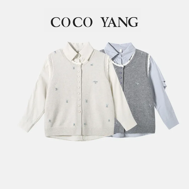 秋季女童上衣套装2025新款时尚毛衣+衬衫两件套小个子女生-SA027