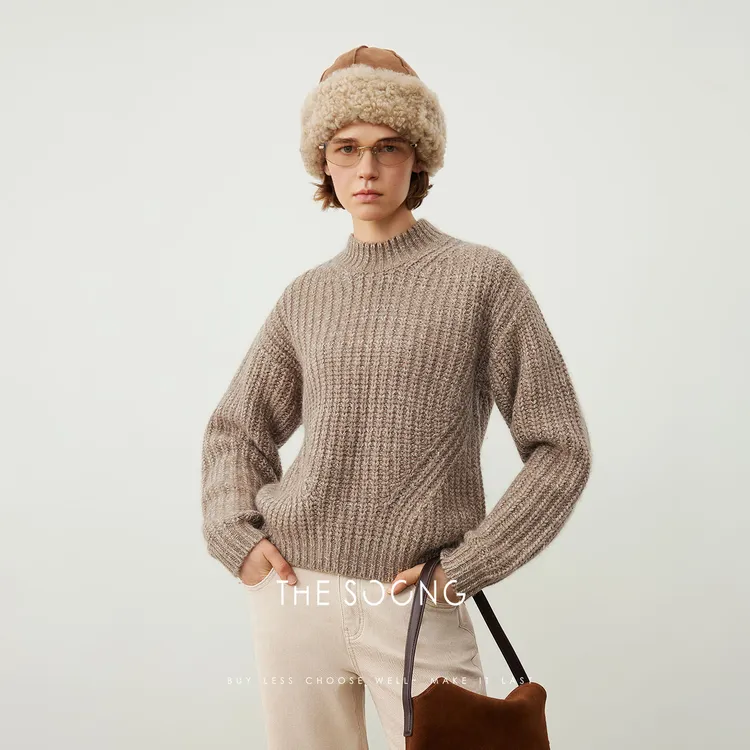 THESOONG|785g重磅早秋针织毛线毛衣女长袖圆领复古2025HBMY7215