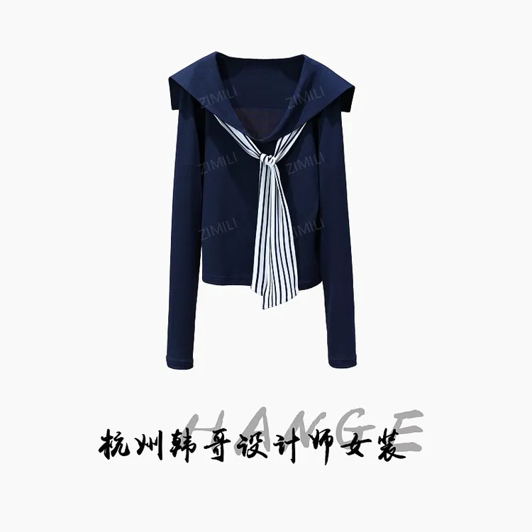 【韩哥女装】夏季藏黑蓝海军领披肩时尚爽肤衣9335-A9