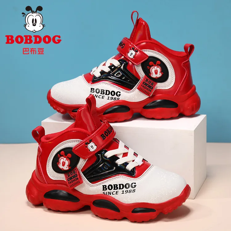 巴布豆童鞋男童运动鞋秋冬季新款皮面防水儿童中大童儿童篮球鞋潮