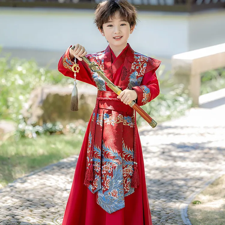 朱雀男中国风民族2025年表演服汉服红色国学服幼儿园汉服春秋少爷