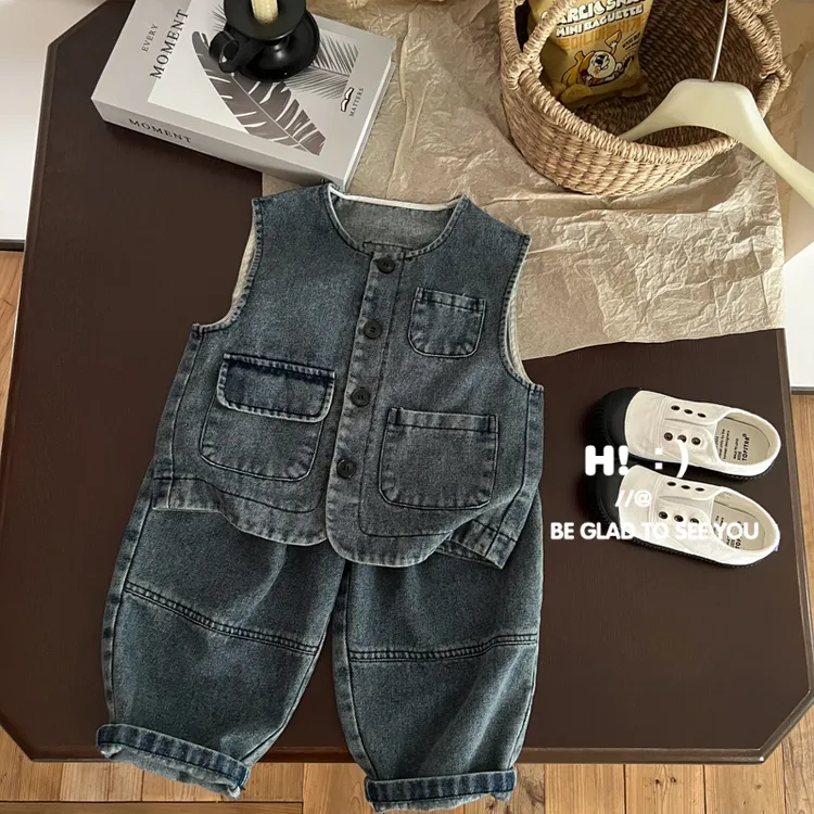 【现货】郝叔童品秋季新款潮牌2025时尚男童洋气百搭牛仔马甲HR5337