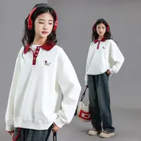 10959女大童翻领卫衣秋装2025新款青少年女初中生12-15岁学院风T