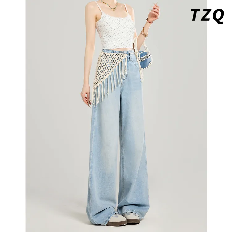假两件屁帘阔腿牛仔裤女2025新款秋季设计感宽松拖地裤TZQ2531415