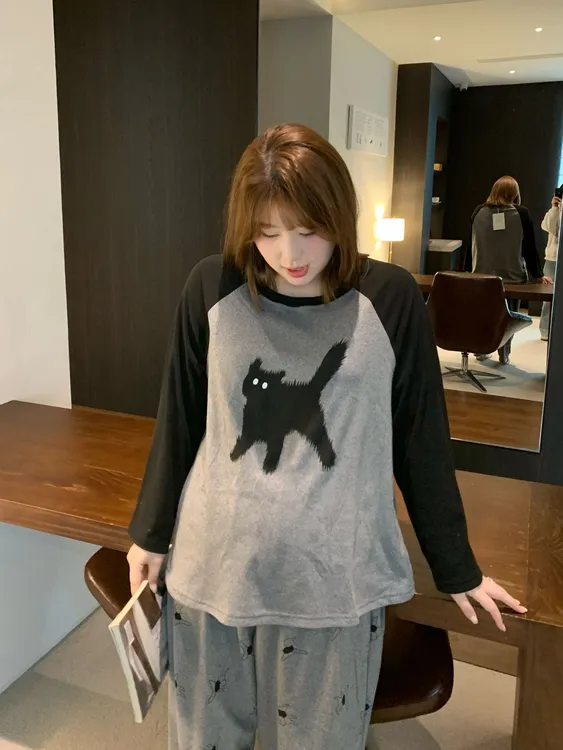 大码睡衣女秋冬德绒长袖圆领套装卡通动漫120-260斤家居服套装