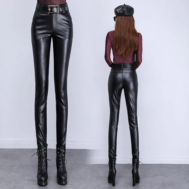 皮裤女真皮加绒加厚修身弹力秋冬高腰保暖显瘦紧身外穿小脚打底裤