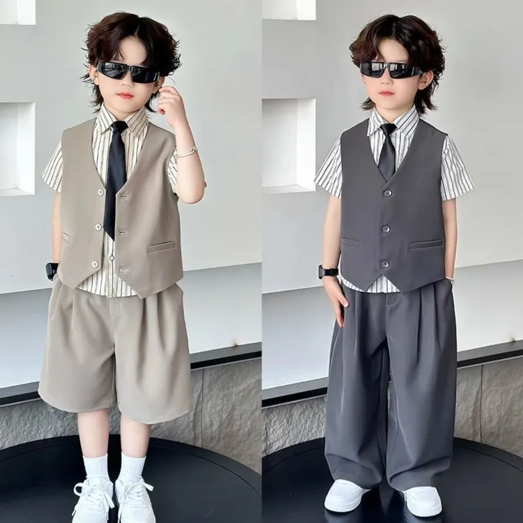 夏季男童西装礼服小少爷西服花童生日衣服六一儿童主持演出服三