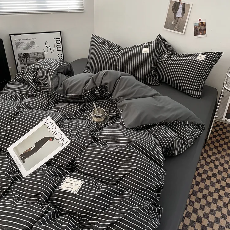 南通家纺四件套纯棉磨毛学生宿舍男单人床上用品三件套简约床笠