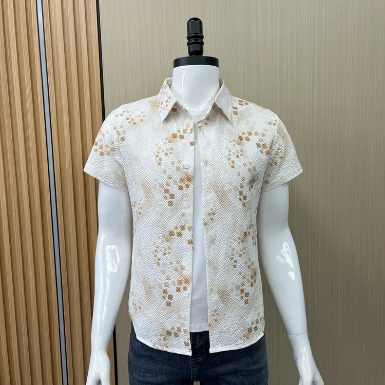 短袖衬衫夏季男士薄款透气休闲五分袖半袖衬衣男装潮牌个性上衣服