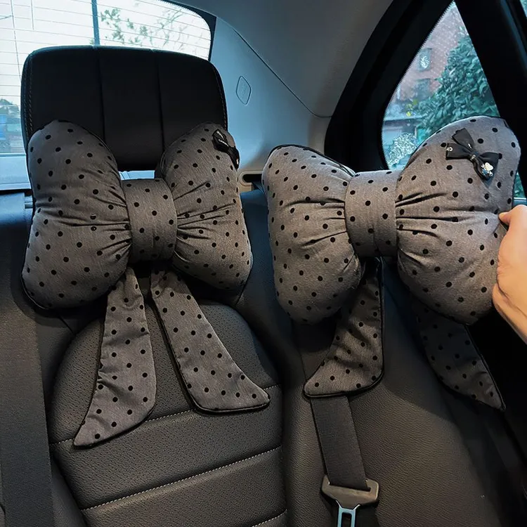 网红靠枕汽车头枕护颈枕腰靠车载座椅车用蝴蝶结女神靠垫四季可用