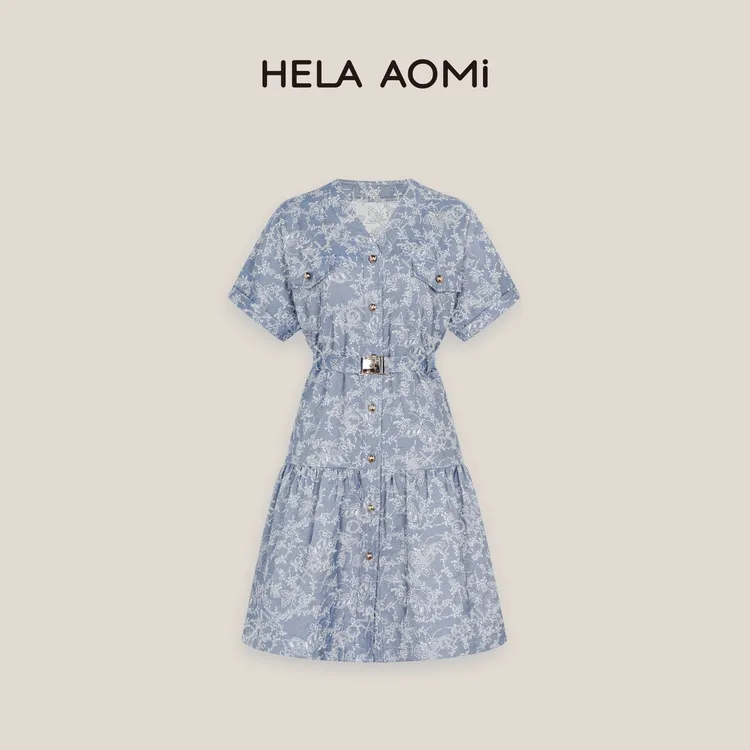 HELA AOMI“白蝶牛仔”小香风高级感提花奢华牛仔连衣裙CY5BN73113