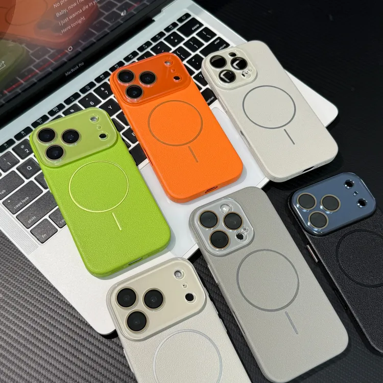 雅天立荔枝纹无线充PC壳适用iPhone17/16镜头膜手机壳苹果15/1314