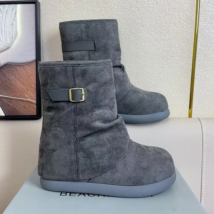 小个子内增高灰色中筒雪地靴女2025新款冬季厚底加绒加厚保暖棉鞋