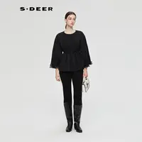 S·DEER圣迪奥秋季休闲长袖纯色圆领百搭上衣S253Z2228
