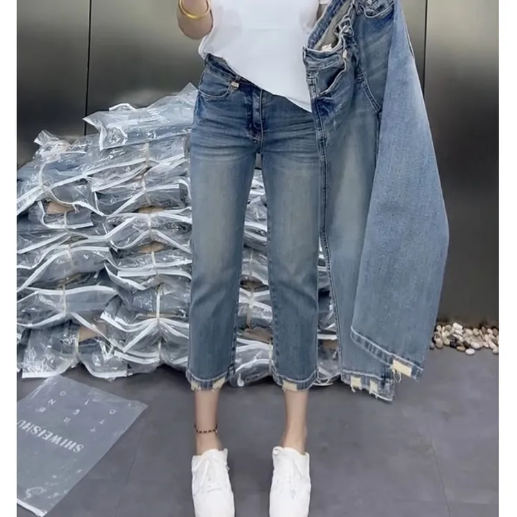 牛仔裤女士2025年春季新款裤子爆款显瘦高腰八分裤时尚直筒烟管裤