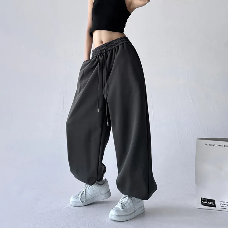 大码跳舞裤子女胖mm秋季运动裤宽松美式爵士舞灯笼裤休闲束脚卫裤