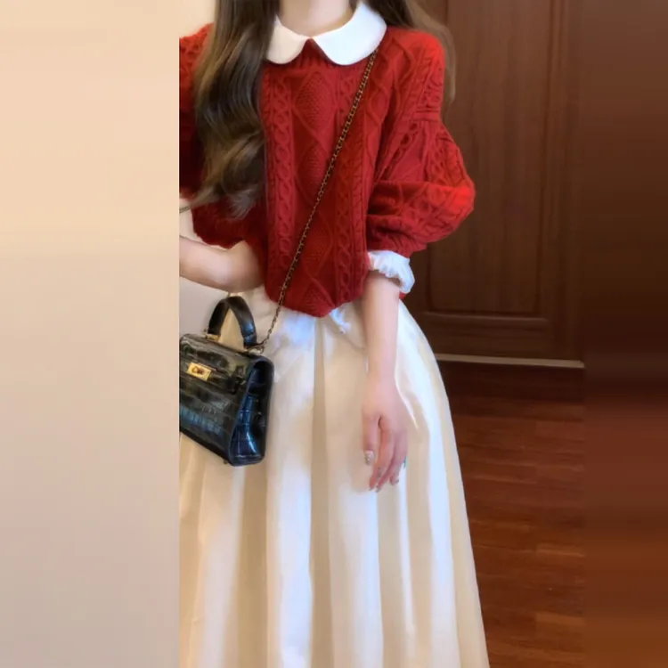 圣诞新年红色麻花毛衣连衣裙子女秋冬2025新款慵懒高级感内搭套装