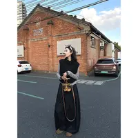 百搭假两件长袖打底衫T恤+叠穿针织马甲+慵懒感牛仔气球裤22672#