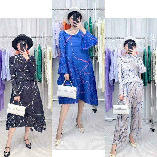 【夏三锦】2025秋季新款褶皱柜子同款长袖线条色彩感显瘦套装sz