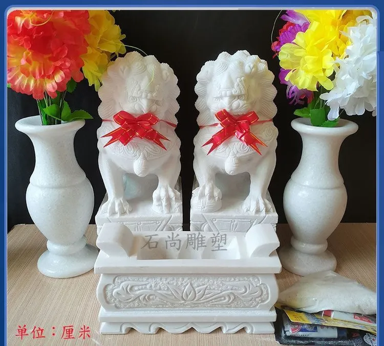 石雕石狮子一对天然大理石汉白玉青石石狮子香炉花瓶户外摆件