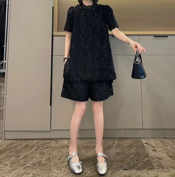 米可/MK-2462ZJ【新中式提花上衣短裤套装】时尚夏季新款两件套