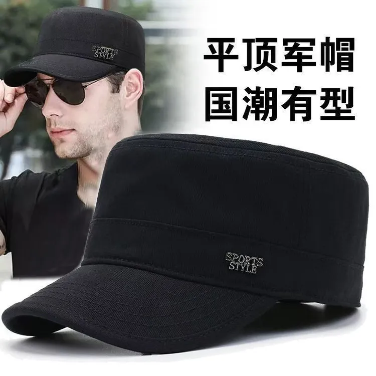 新款平顶帽男士后封口可调节双层面料四季休闲鸭舌帽户外运动铁标