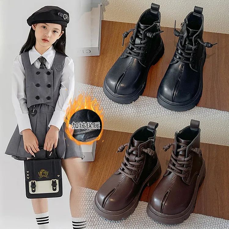 ABC女童马丁靴短靴2025秋冬季儿童加绒保暖二棉靴中大童防滑皮靴