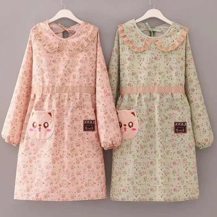 新款可爱公主小碎花罩衣女外穿舒适耐磨耐脏防污防划长袖反穿衣LX