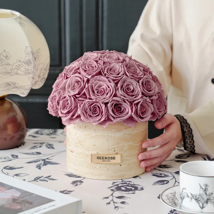 SEEROSE/西罗斯黄洞石永生花桶玄关家居软装摆件桌花乔迁新婚礼物