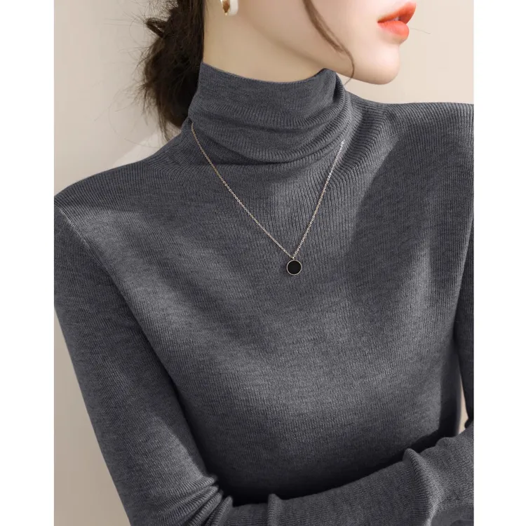 慵懒风高级感堆堆领内搭针织打底衫毛衣女秋冬新款百搭长袖上衣