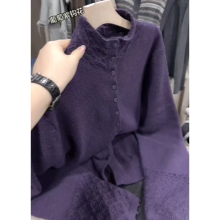 厚款保暖高级感镂空女针织圆领毛衣网红时尚百搭