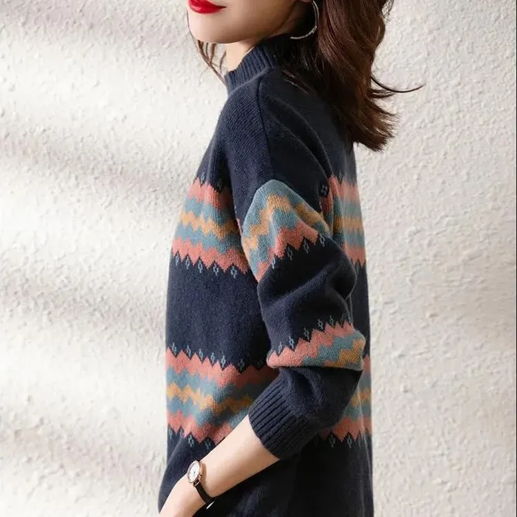 斤可穿半高领毛衣女宽松大码保暖秋冬上衣新款外穿打底针织衫