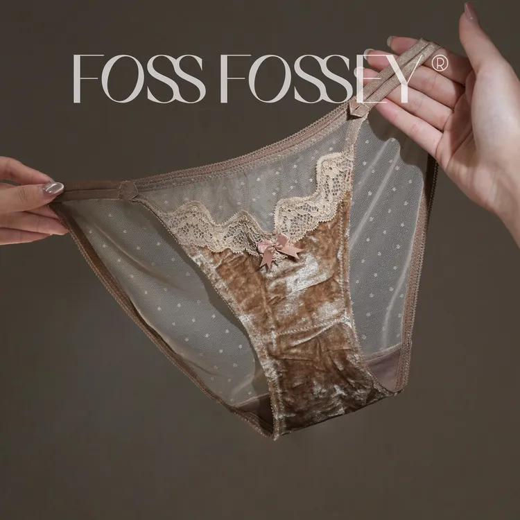 「F」匿名颂诗*秋冬丝绒保暖高开叉蕾丝内裤女法式轻奢低腰三角裤