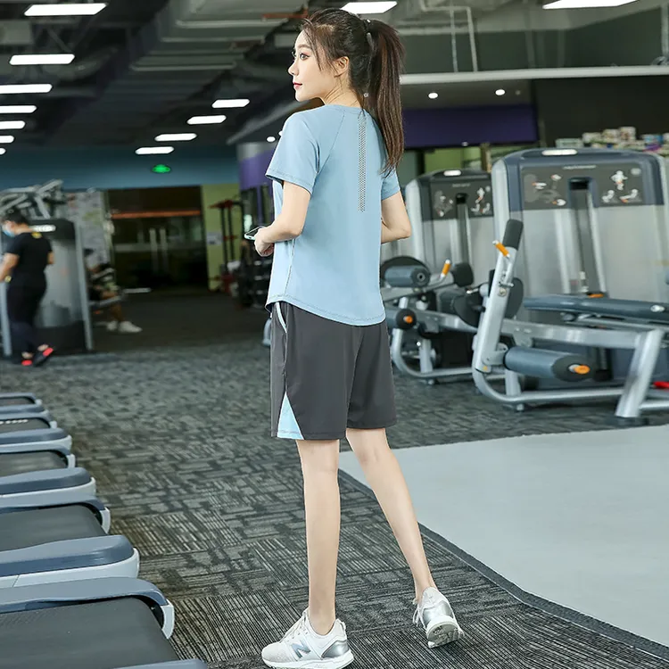 大码速干跑步运动套装女夏季宽松胖MM瑜伽服薄款健身服S123+K409